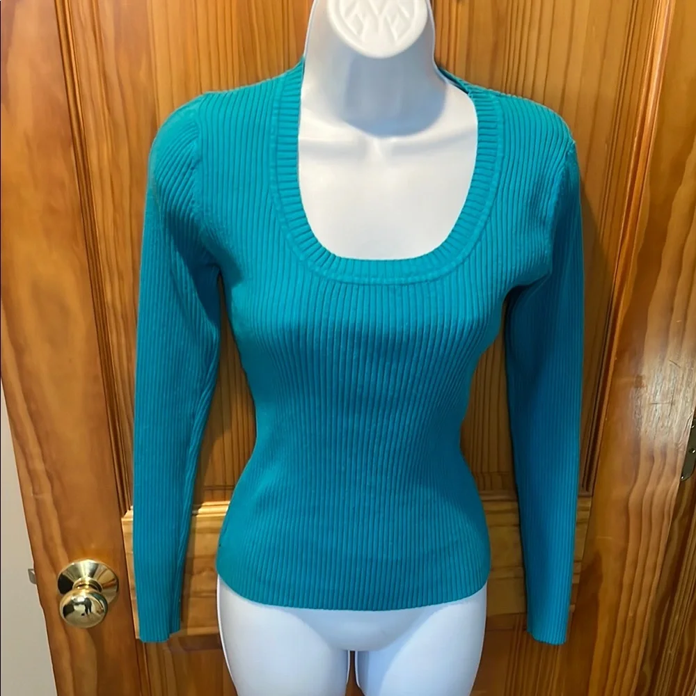 Joyce Leslie Teal Ribbed Sweater - Picture 1 of 6